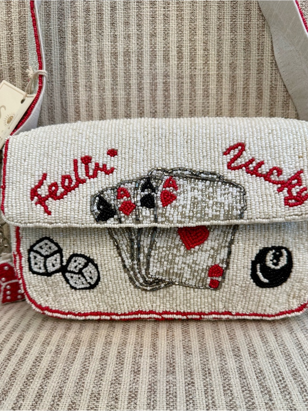 Sol & Mer Beaded 'Feelin' Lucky' Cream Beaded Bag - Picture 2 of 9